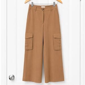 Wilfred Bridger Cargo Pant Tan Camel Wide Leg Size 8